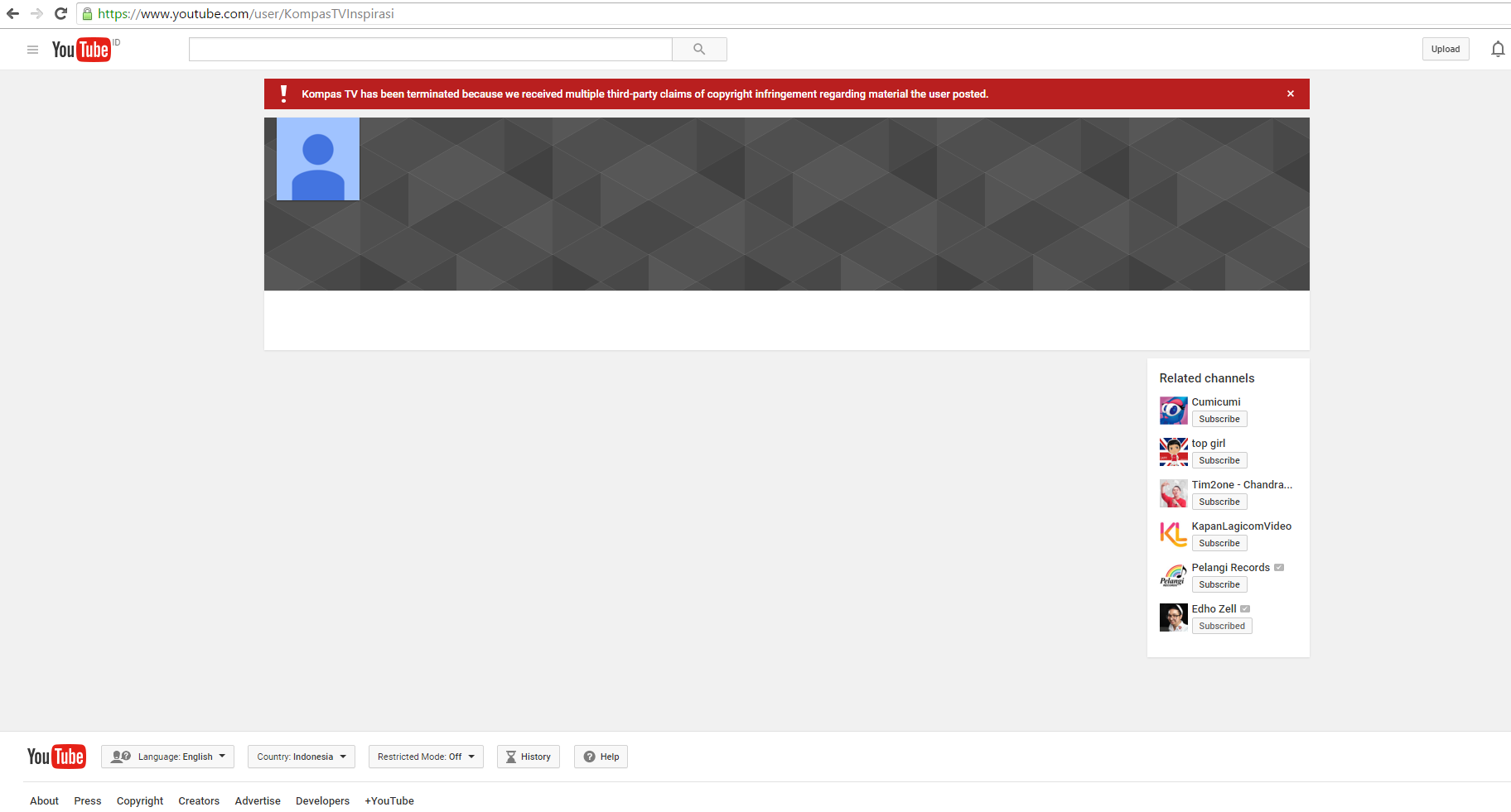YouTube Kompas TV has been terminated