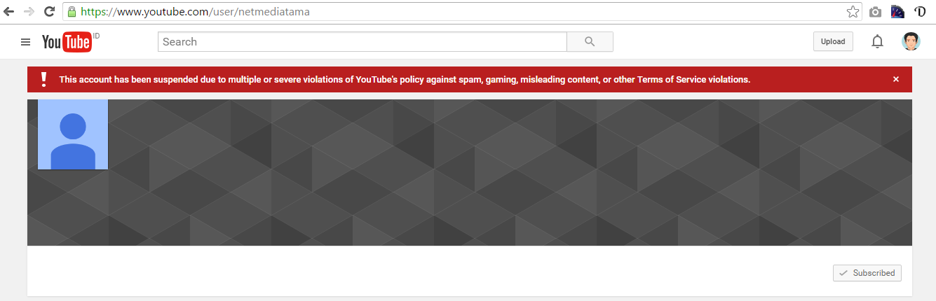 Akun YouTube NET TV Suspended dari YouTube