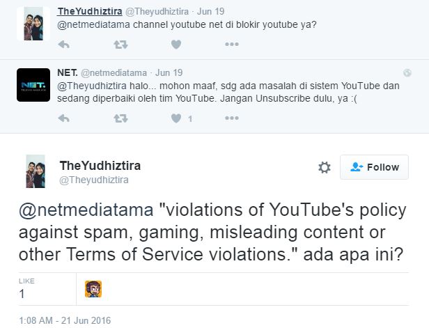 Channel YouTube NET TV Suspended