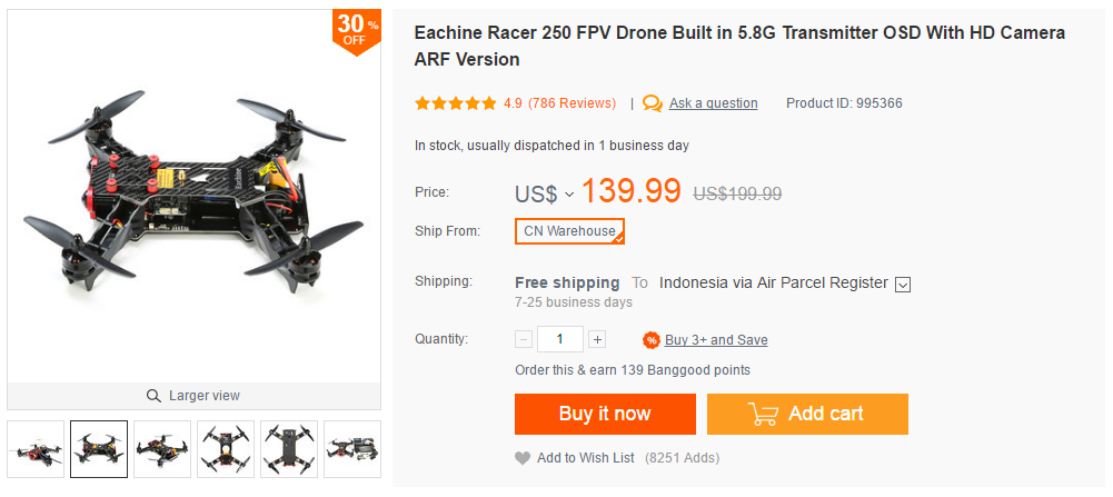Gambar Harga Drone Eachine Racer 250 FPV